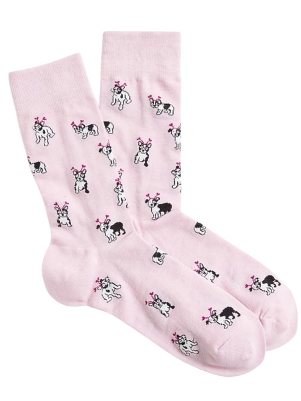 J Crew French Bulldogs with heart headbands Pink trouser socks